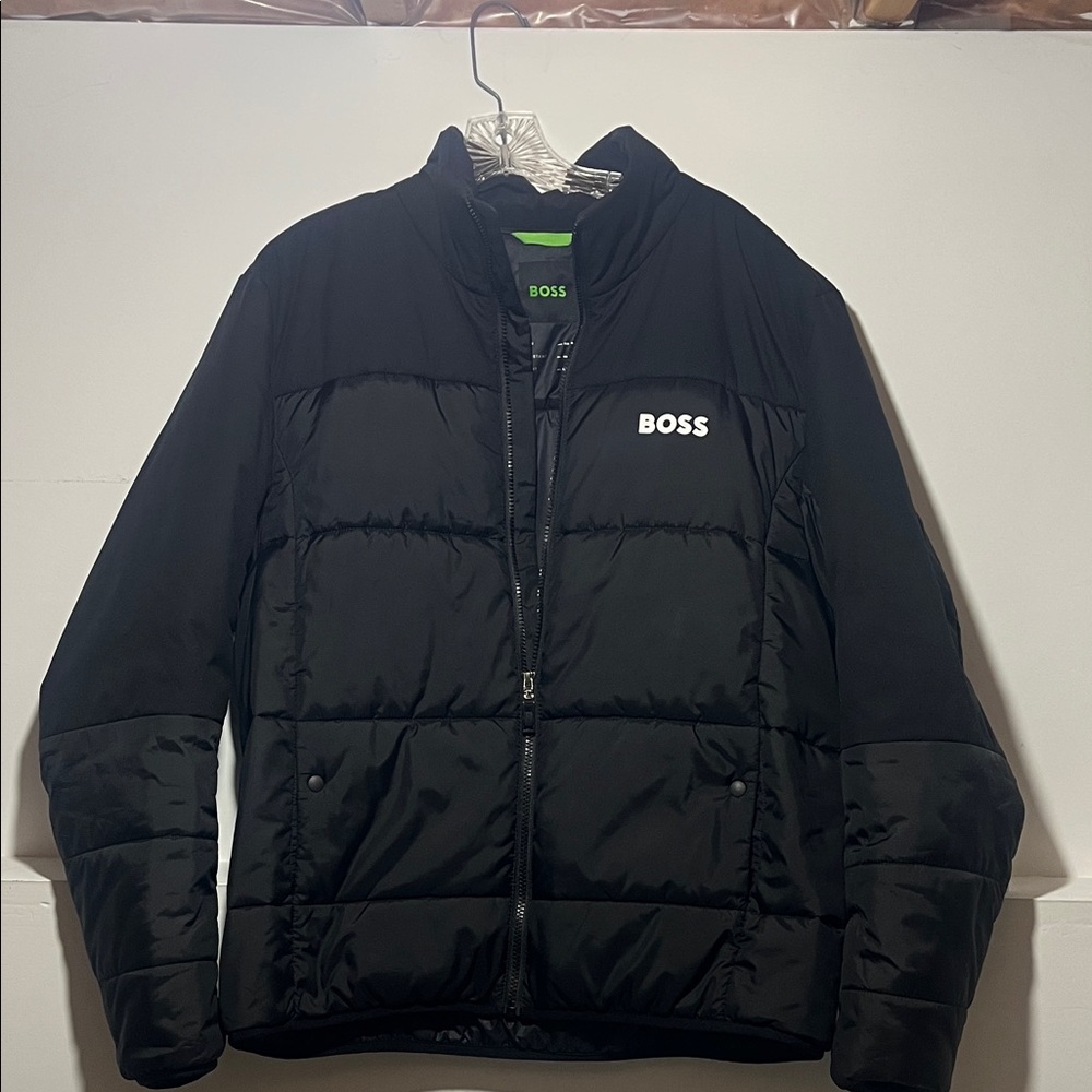 Boss Black Puffer Jacket with Green Details